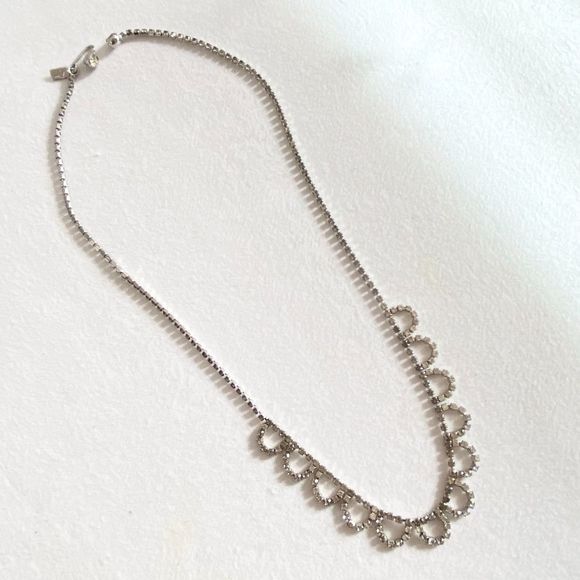 Act II Rhinstone Necklace Channel Set Clear Stone Loops Hook Clasp - Picture 3 of 9